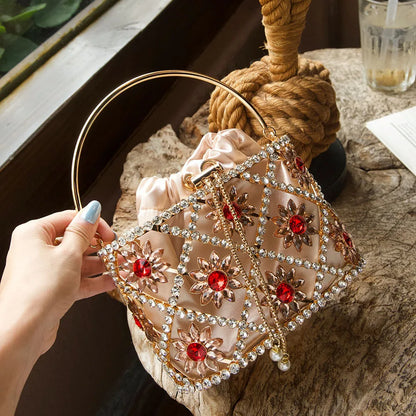Flower Diamond Cage Bucket Handbag