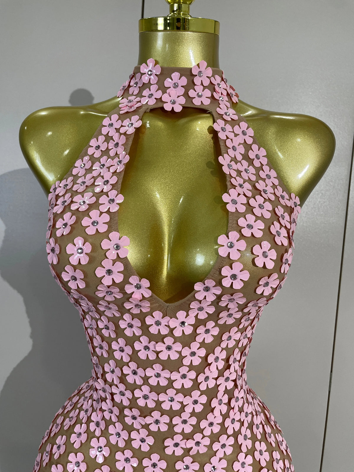 Pink Flower Sequin Mesh Dress