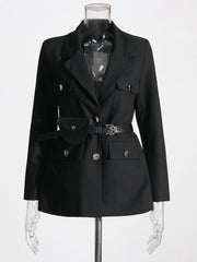 Notched Collar Belt Temperament Blazer