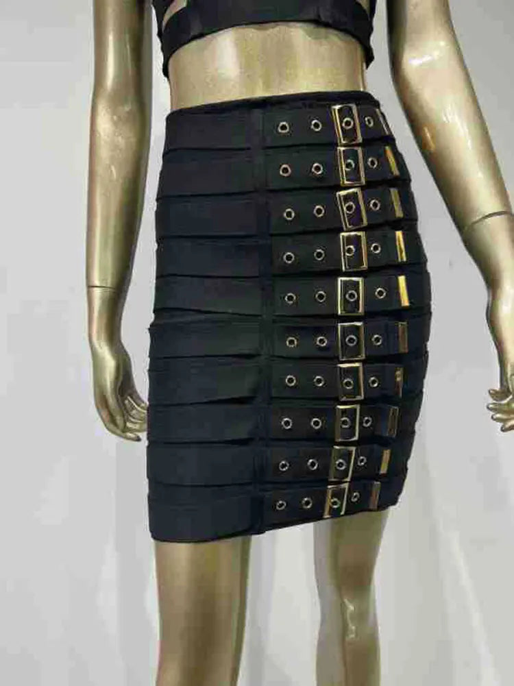 Multi Buttons Skirt Set