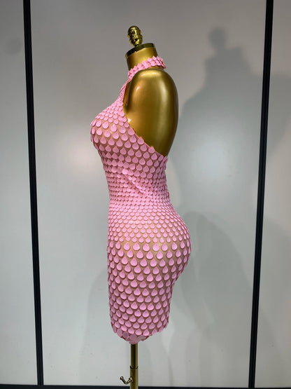 Pink Sequins Backless Mini Dress