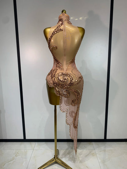 Rose Gold Diamond Asymmetric Dress