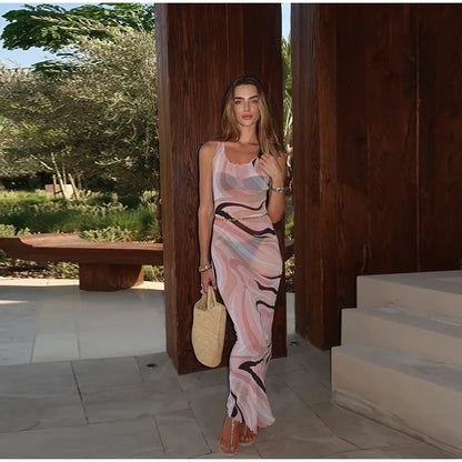 Marian Sheer Mesh Maxi Dress