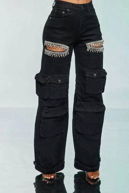 Cutout Diamonds Multi Pockets Jeans