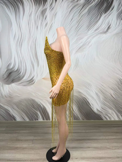 Stephy Gold Rhinestone Dress