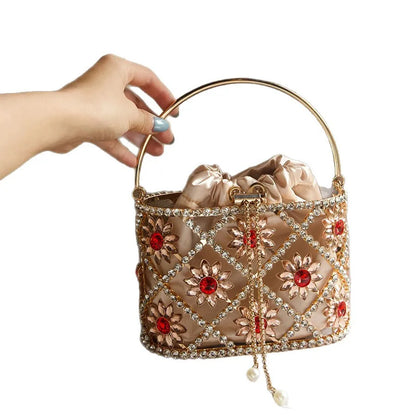 Flower Diamond Cage Bucket Handbag
