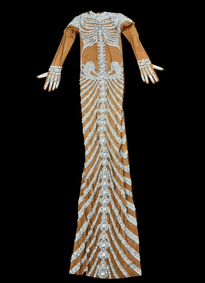 Skeleton Rhinestone Mesh Maxi Dress