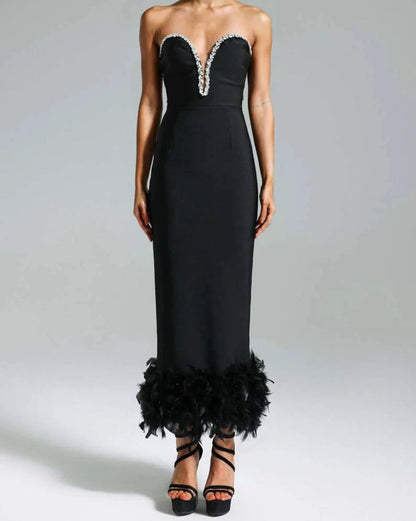 Feather Cocktail Bandage Maxi Dress