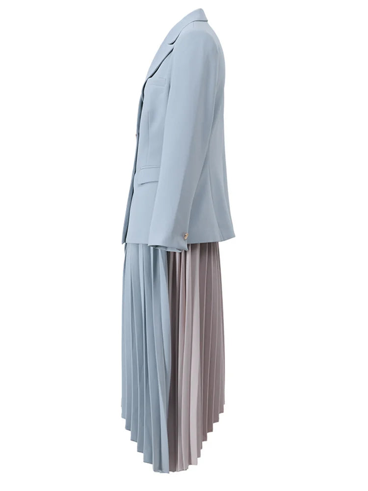 Asymmetric Contrast Pleated Blazer Skirt Set