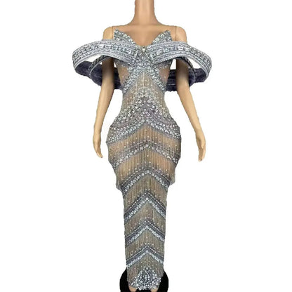 Grandiose Rhinestone Mesh Maxi Dress