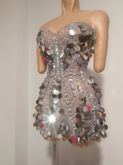 Esther Sequins Mesh Mini Dress