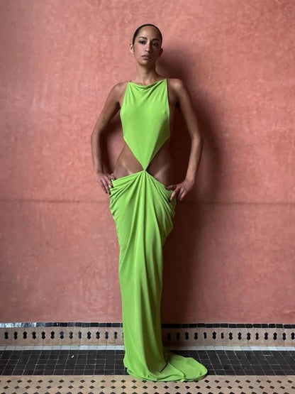 Green Cut-Out Maxi Dress