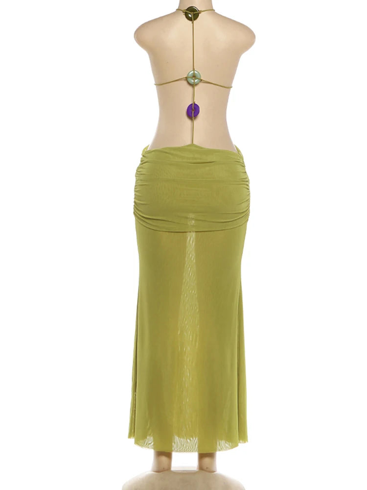Beads Backless Maxi Dress