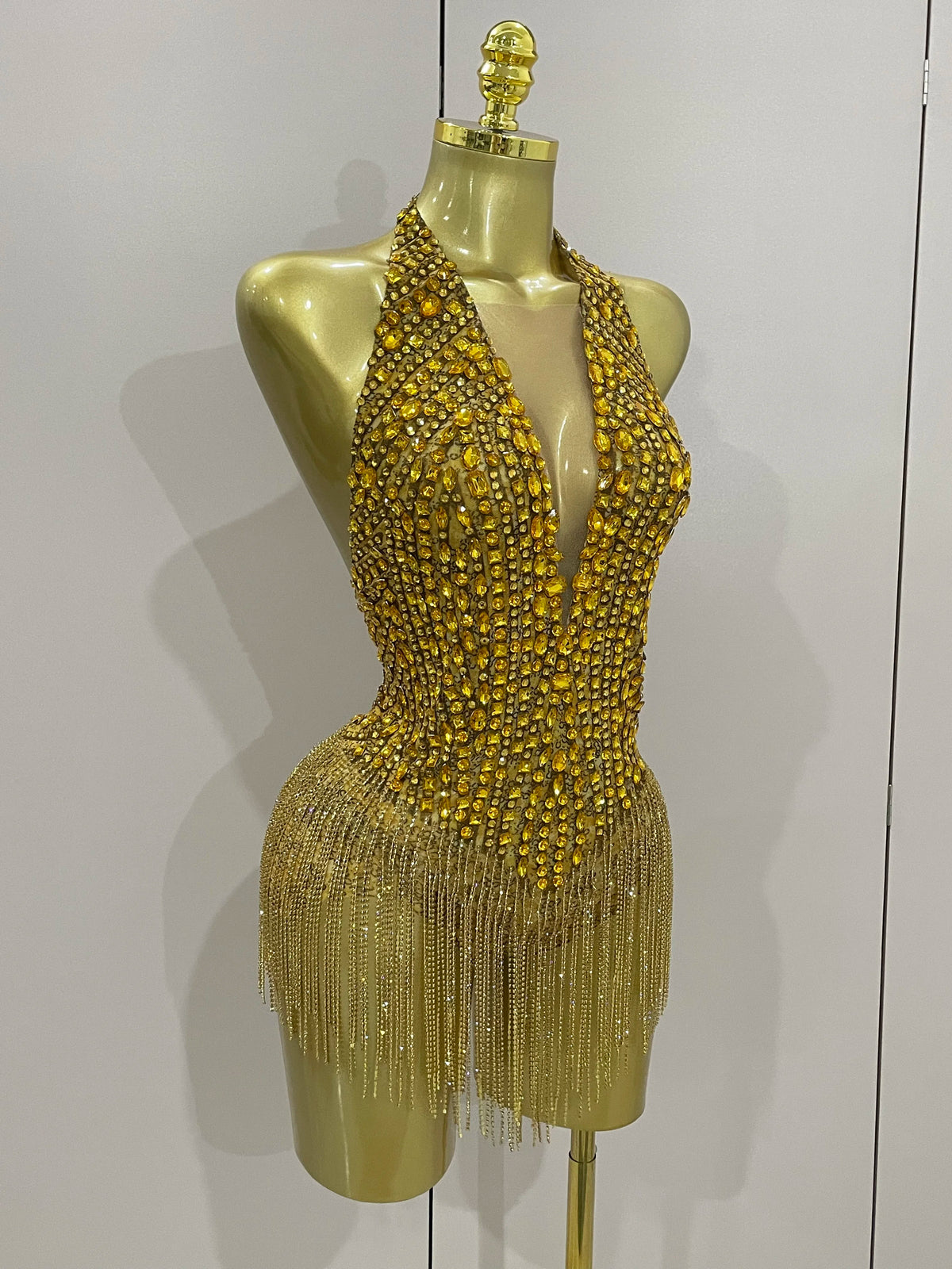 Golden Rhinestone Mesh Bodysuit