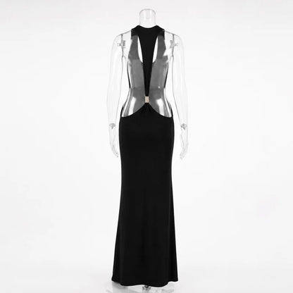 Gold Ring Backless Maxi Dress