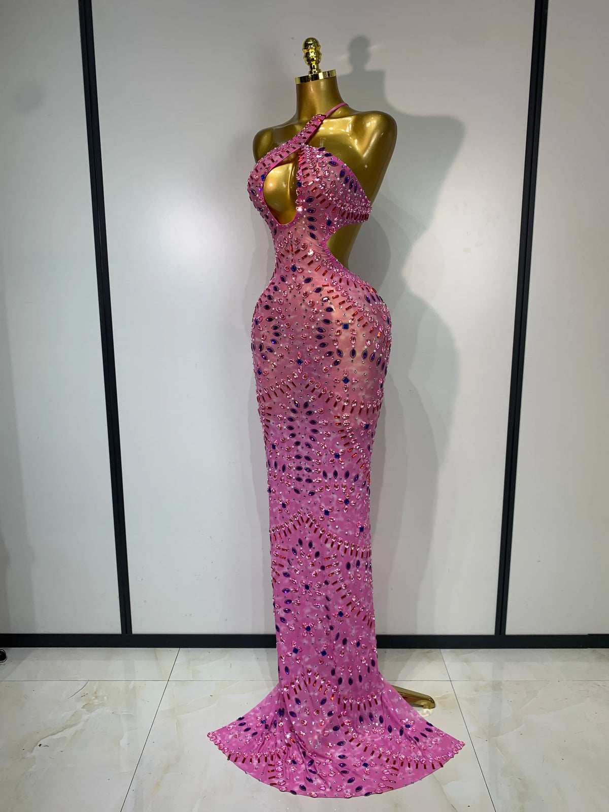 Adelina Rhinestone Backless Maxi Dress