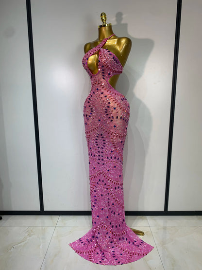 Adelina Rhinestone Backless Maxi Dress