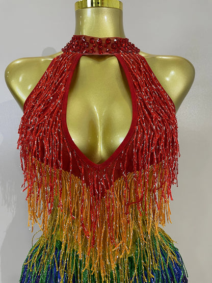 Rainbow Mesh Fringe Bodysuit