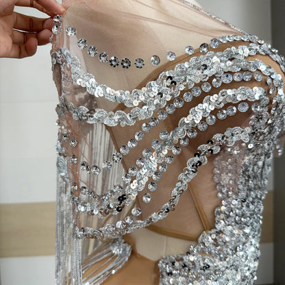 Silver Mesh Mini Dress