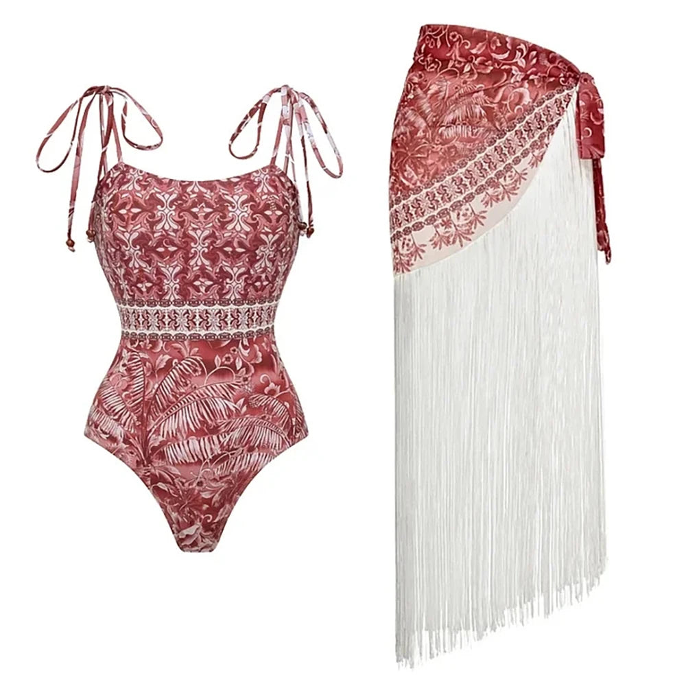 Vintage Floral Ruffle Bikini Set