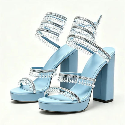 Nisha Rhinestone Chunky High Heels