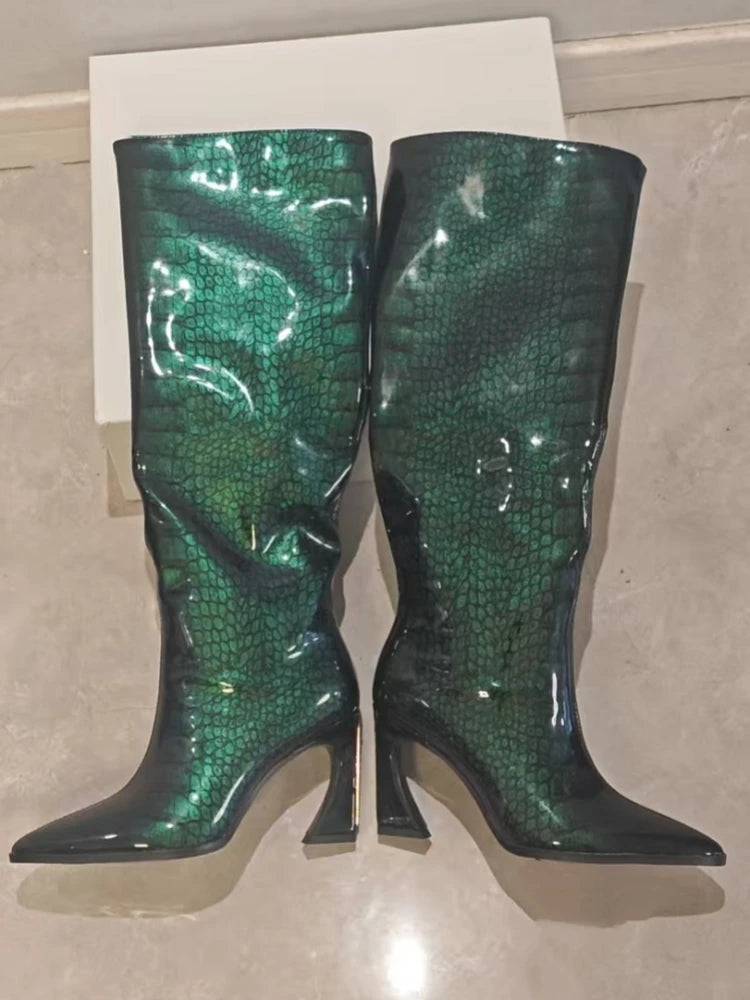 Crocodile Chunky Heel Boots