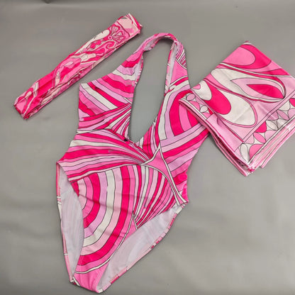 Pink Abstract Print Bikini Set
