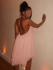 Asymmetrical Hem Backless Dress