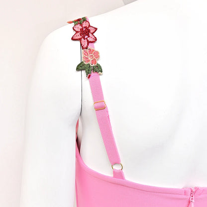 Pink Embroidery Bandage Mini Dress