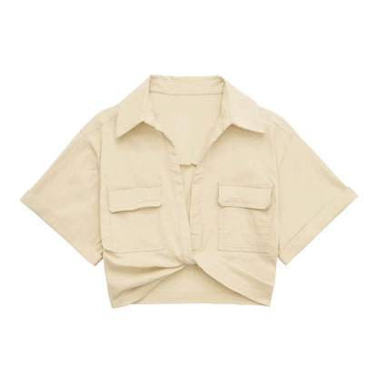 Safari Shirt Cropped Top Fashion Closet Clothing