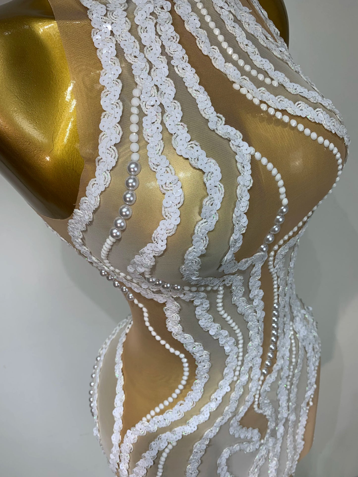 Pearl Sequined Mesh Maxi Dress