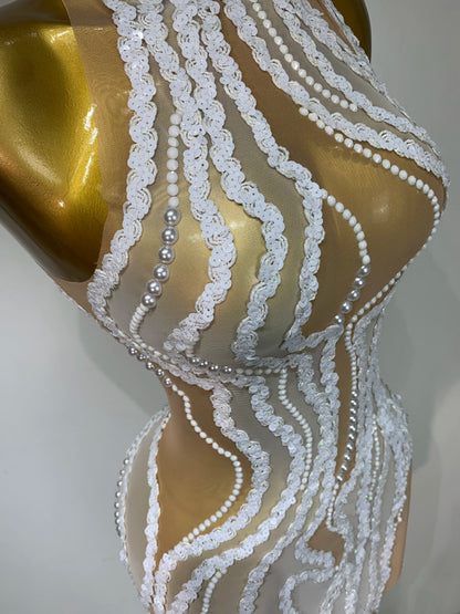 Pearl Sequined Mesh Maxi Dress