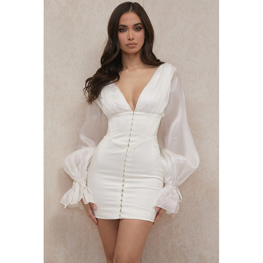 Sansa Flared Mini Dress- White Fashion Closet Clothing