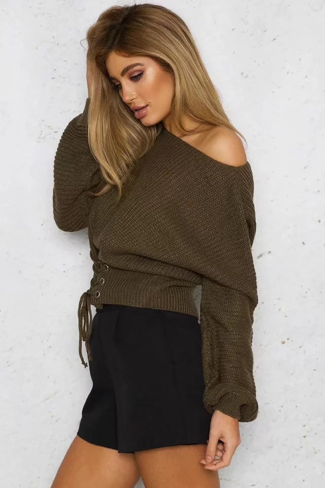 Sara Knitted Lace Up Sweater Fashion Closet Clothing
