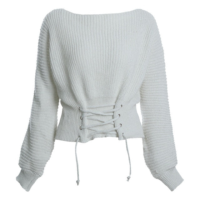 Sara Knitted Lace Up Sweater Fashion Closet Clothing