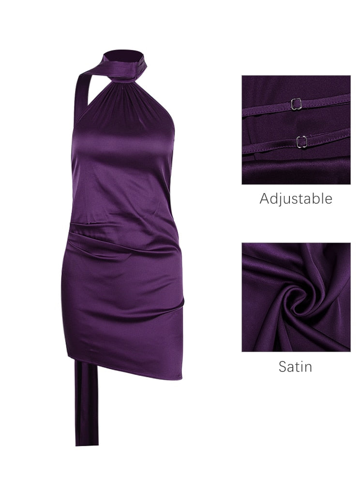 Satin Asymmetric Backless Dress Fashion Closet Clothing