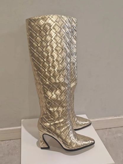 Crocodile Chunky Heel Boots
