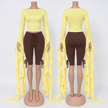 Cascading Ruffle Cape Sleeve Set