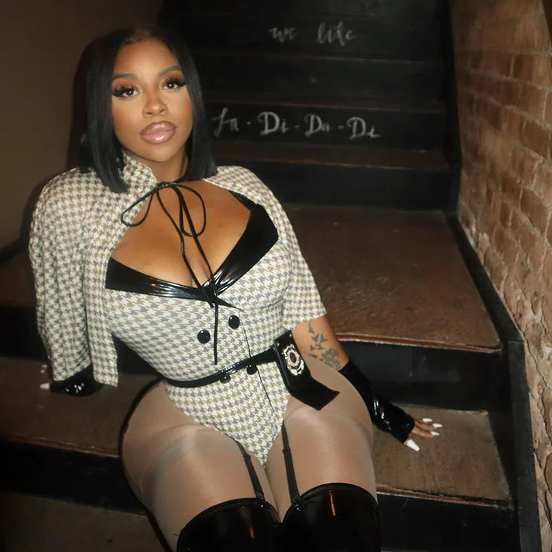 Cape Houndstooth Bodysuit Set