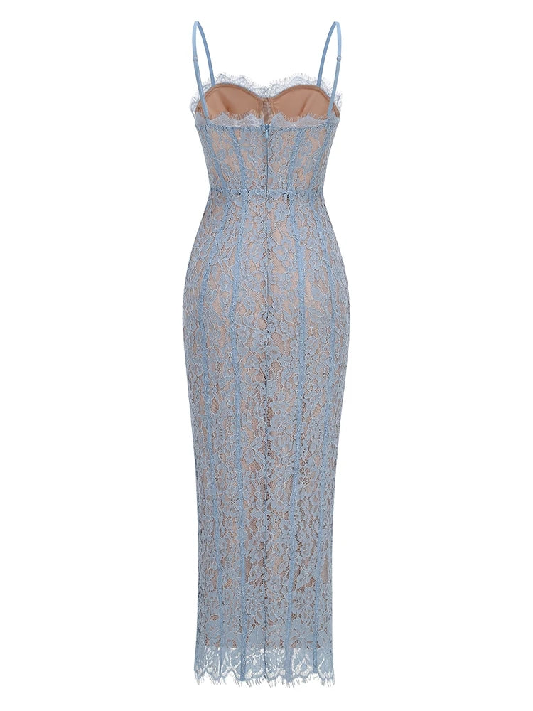 Floral Lace Bodycon Maxi Dress