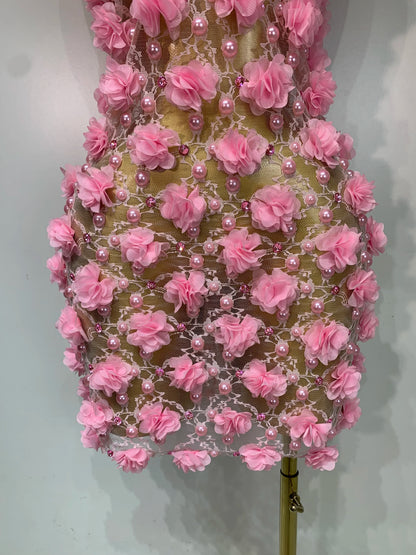 Bloom Pearls Lace Mini Dress