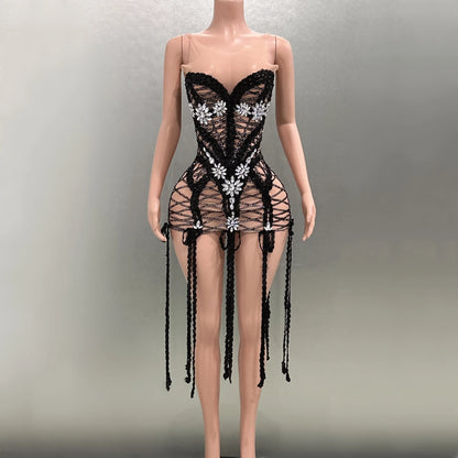 Goddess Sequin Embroidered Mini Dress