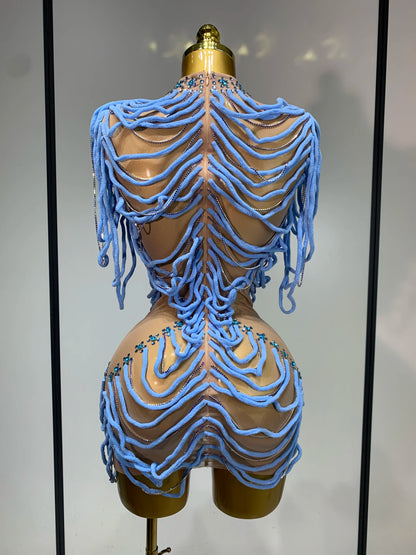 Monika Rinestone Mesh Mini Dress