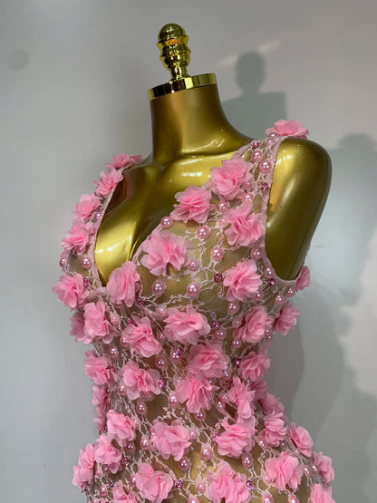 Bloom Pearls Lace Mini Dress