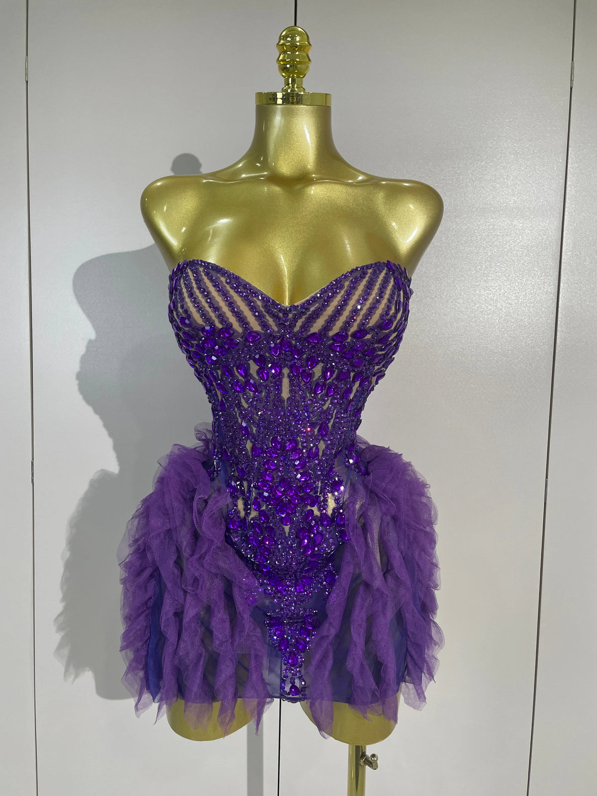Purple Rain Mesh Ruffled Mini Dress