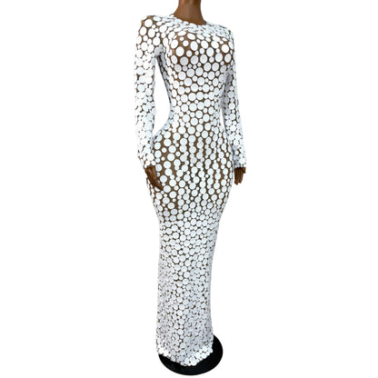 White Points Mesh Maxi Dress
