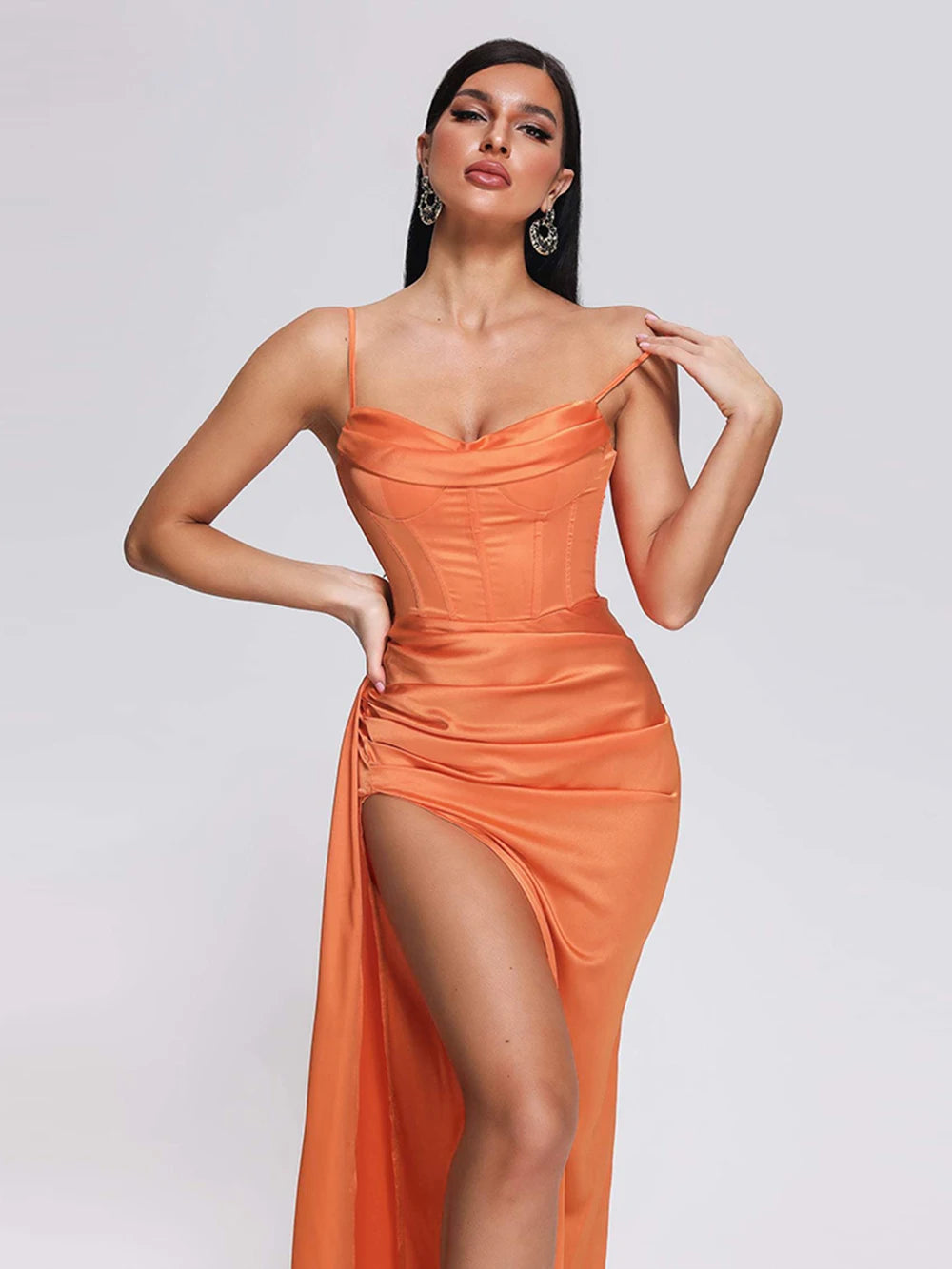 Orange Satin Maxi Dress
