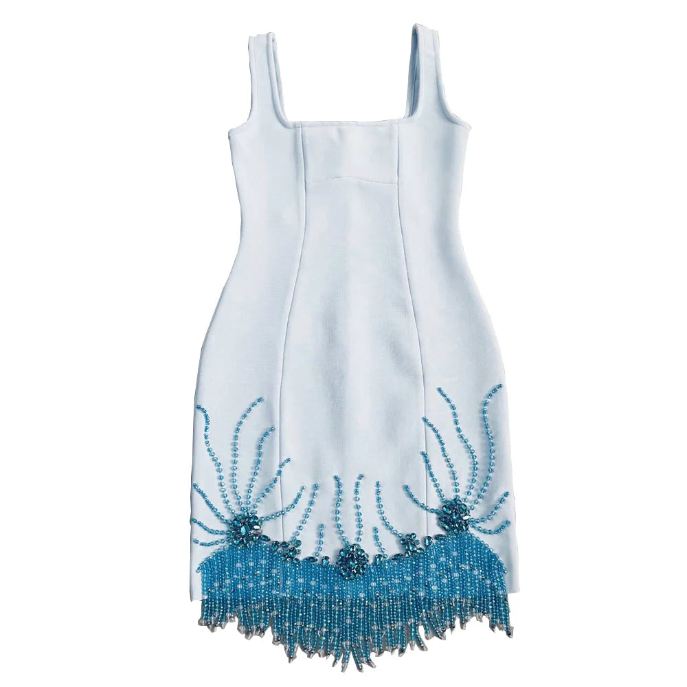 Crystal Embellished Fringe Bandage Mini Dress