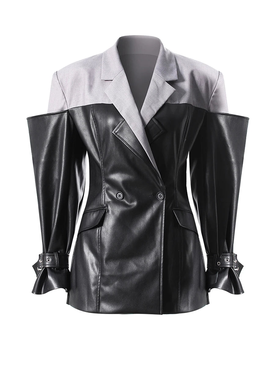 Leather Lapel Sleeve Jacket