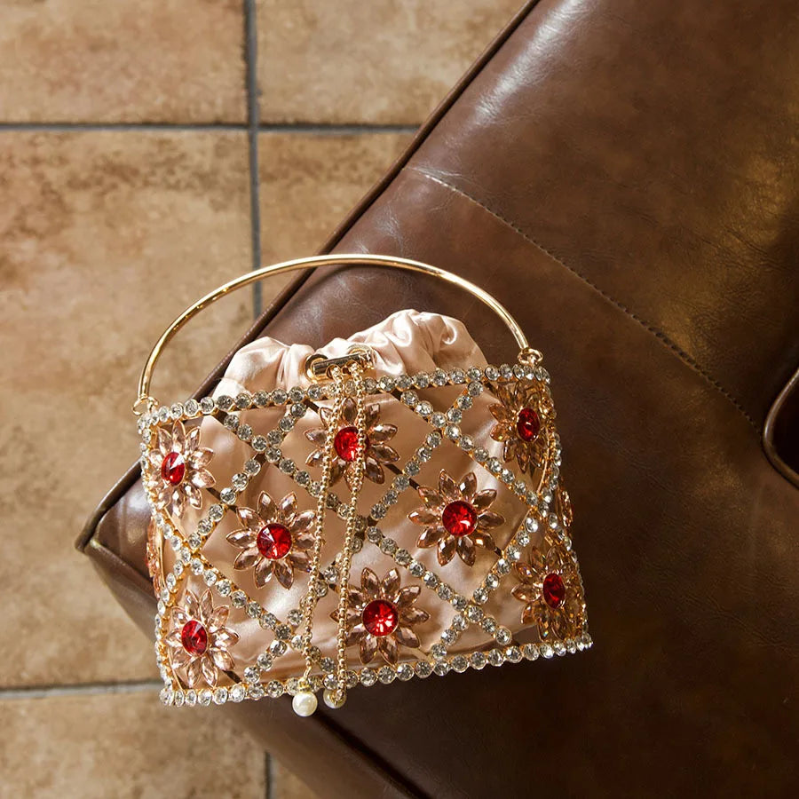 Flower Diamond Cage Bucket Handbag